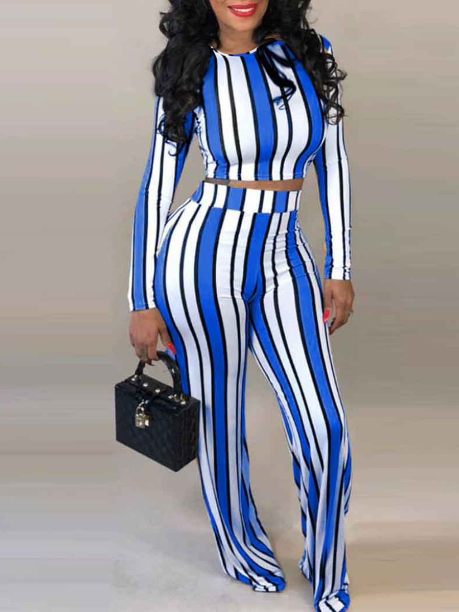 

LW Striped Split Back Pants Set, Blue