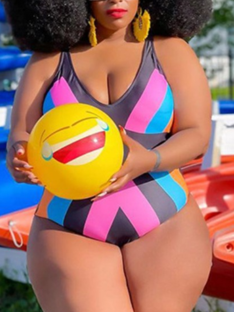 

LW Plus Size Geometric Print One-piece Swimsuit, Multi