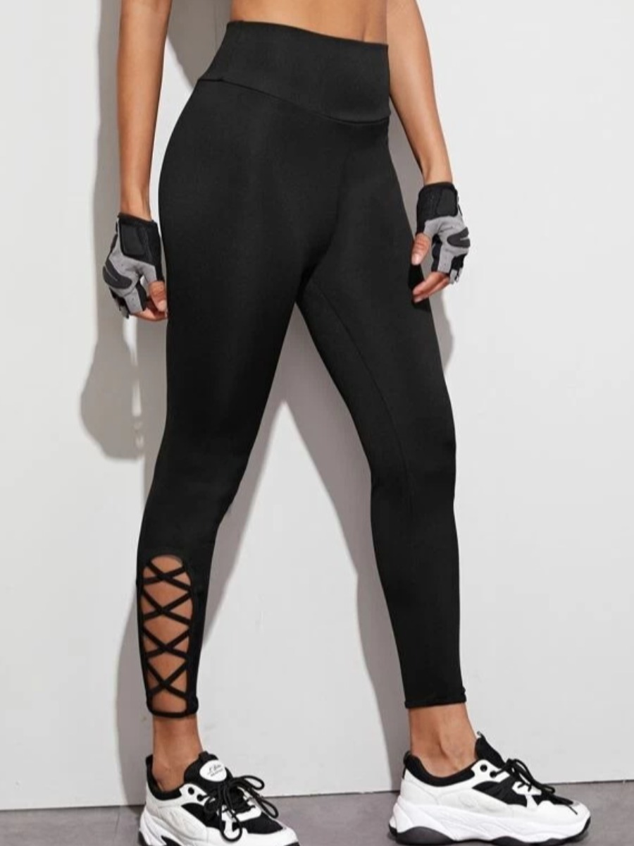 

LW Hip Lift Absorb Sweat Bandage Hollow-out Design Yoga Leggings, Black