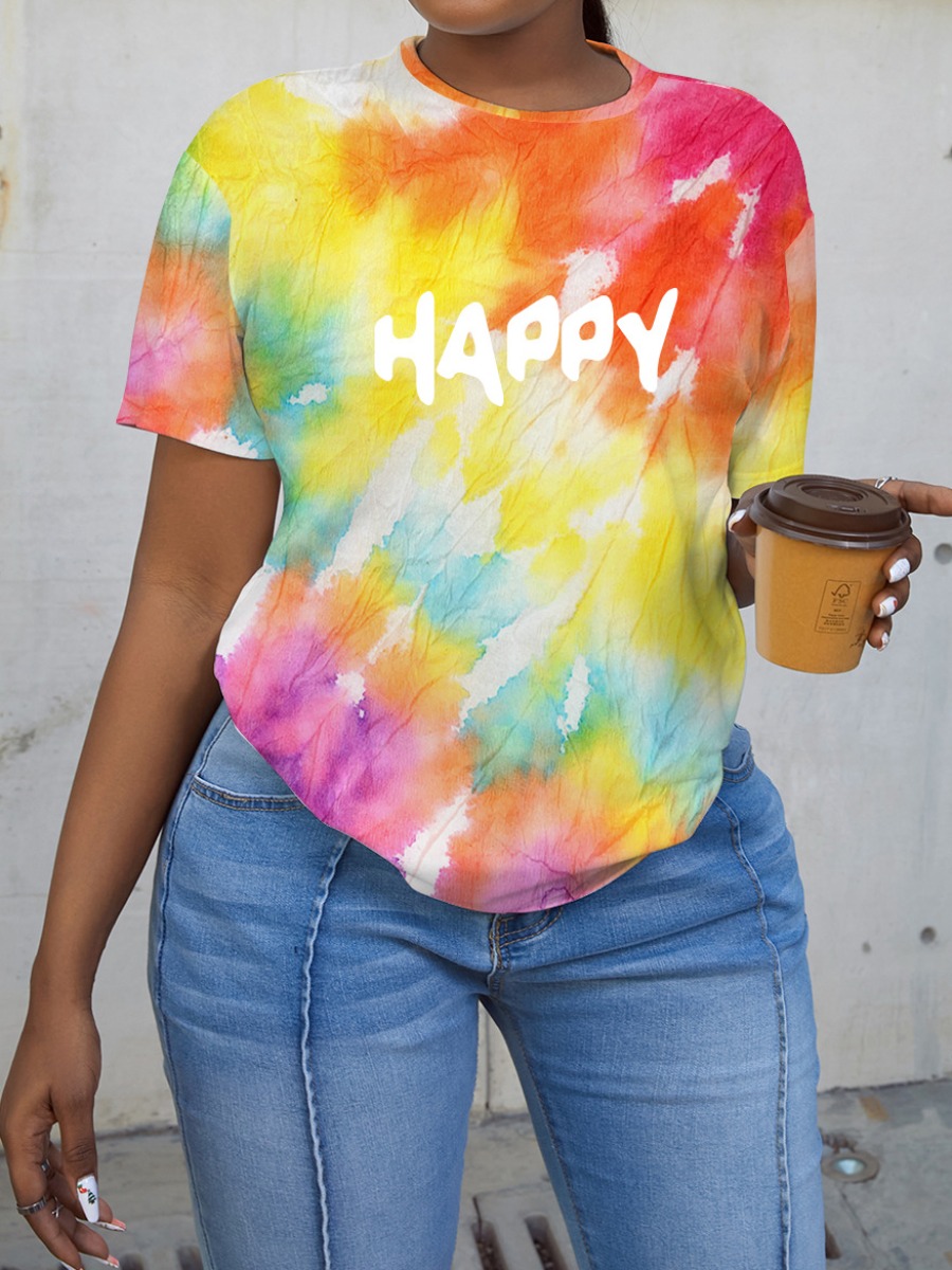 

LW Letter Print Tie-dye T-shirt, Multi