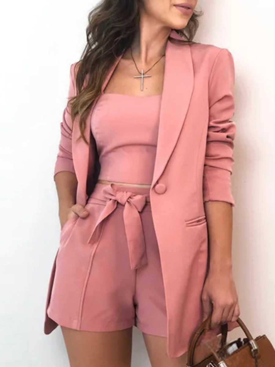 

LW Bandage Design Blazer Shorts Set, Pink