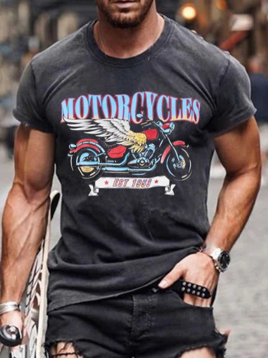 

LW Men Cartoon Letter Print T-shirt, Black
