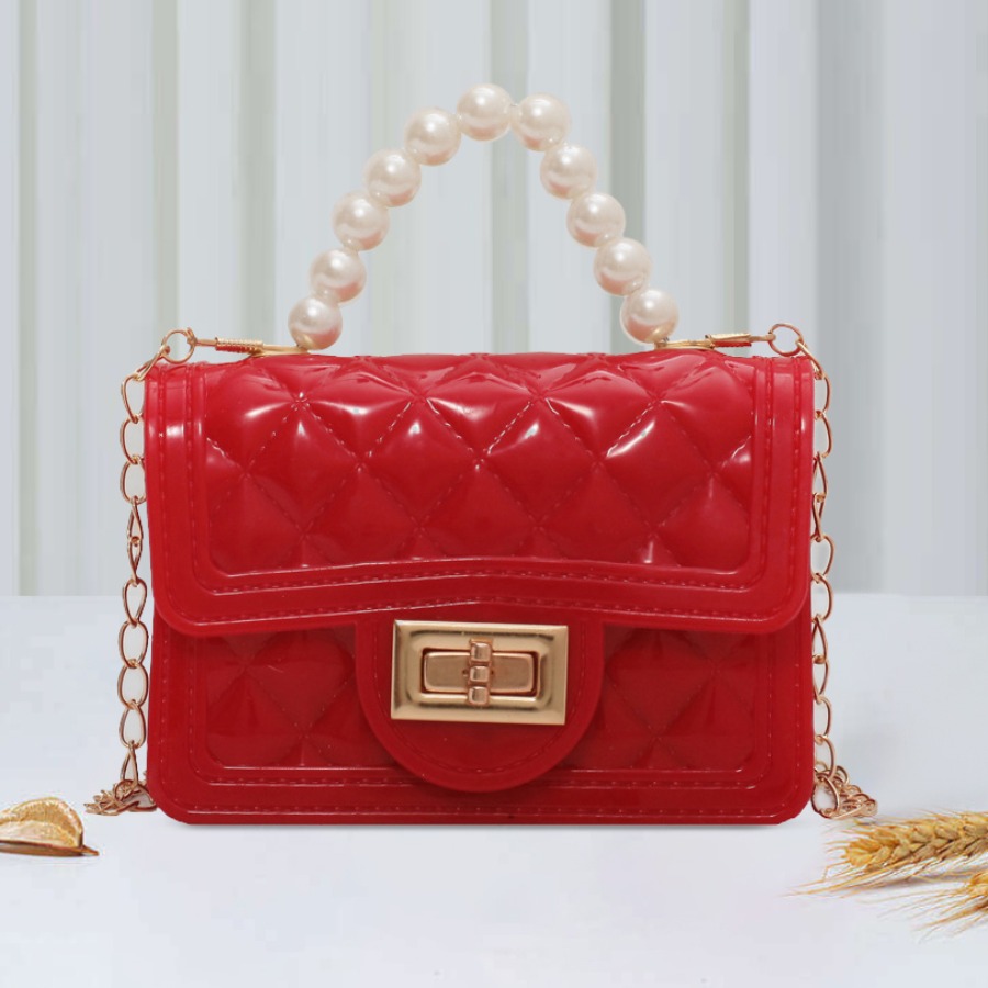 

LW Chain Strap Pearl Decor Crossbody Bag, Red