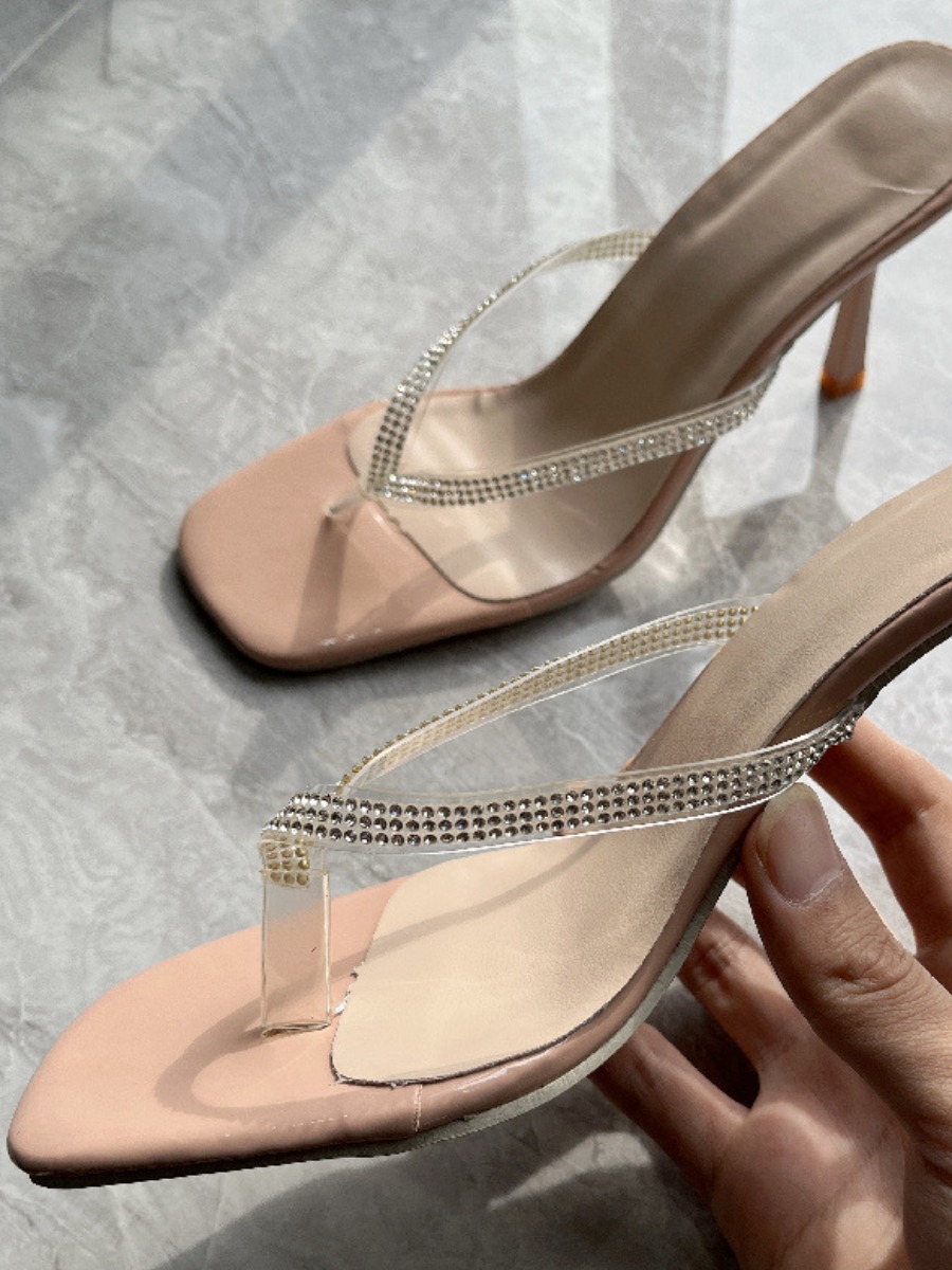 

LW Clear Rhinestone Heels, Apricot
