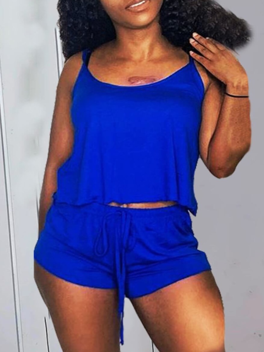 

LW BASICS Cami Drawstring Shorts Set, Blue