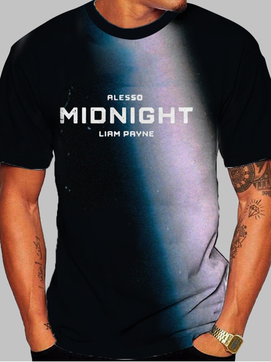 

LW Men Gradient Letter Print T-shirt, Black