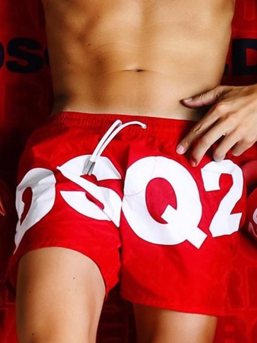 

LW BASICS Men Letter Print Drawstring Shorts, Red