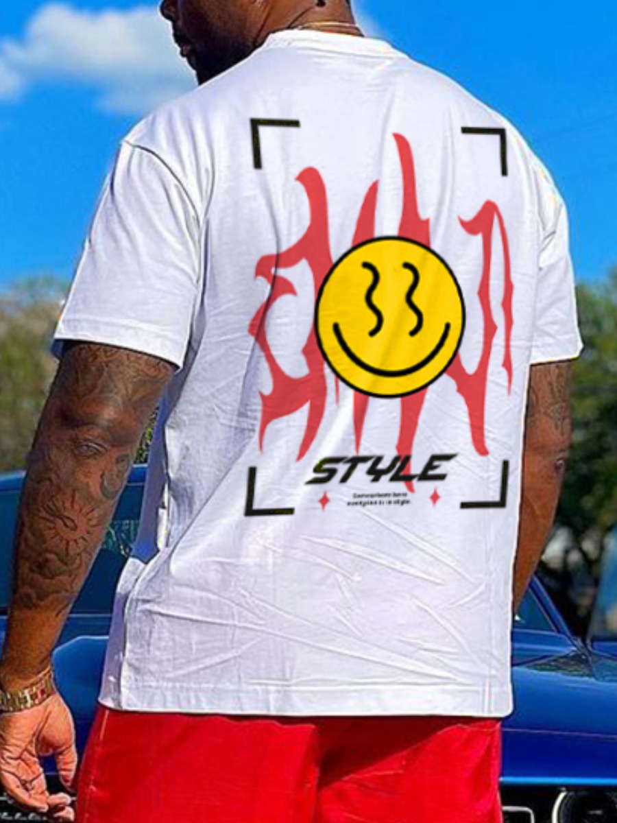 

LW BASICS Men Cartoon Letter Print T-shirt, White