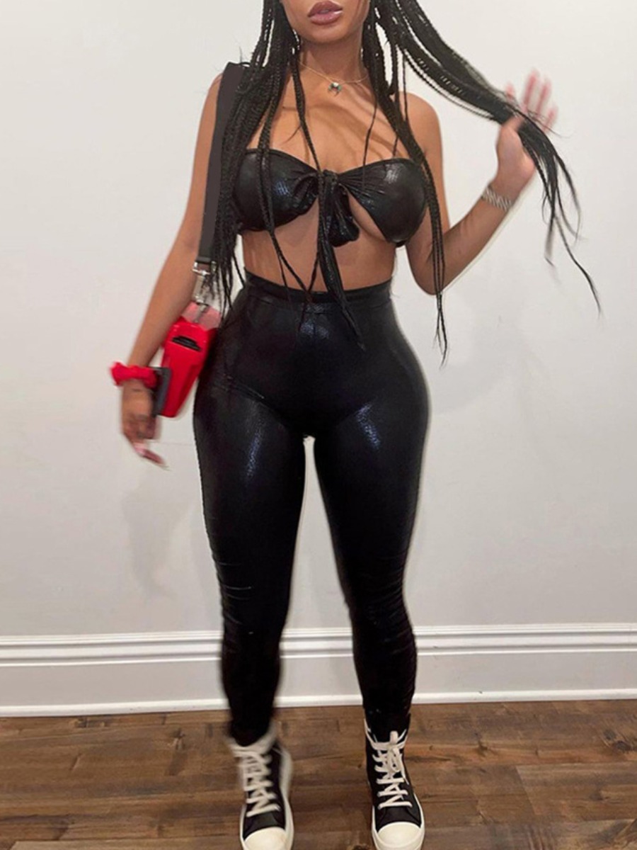 LW SXY Leather Bandage Design Pants Set
