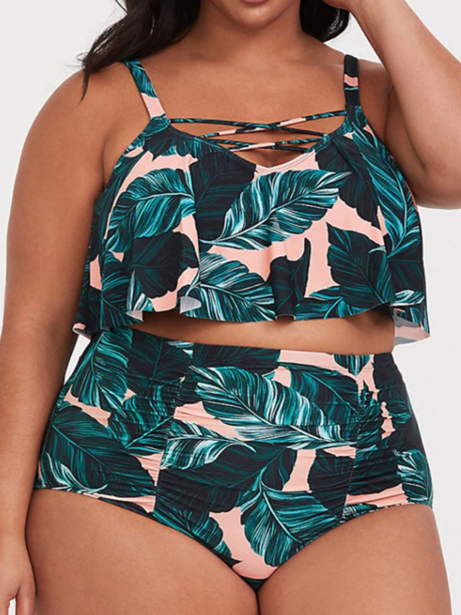 

LW Plus Size Floral Print Tankini, Green
