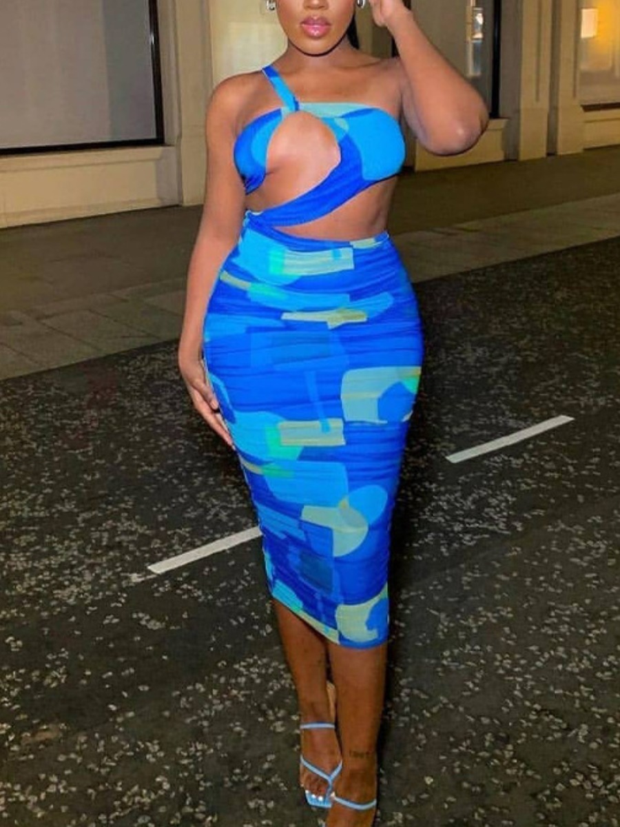 

LW SXY One Shoulder Cut Out Bodycon Dress, Blue