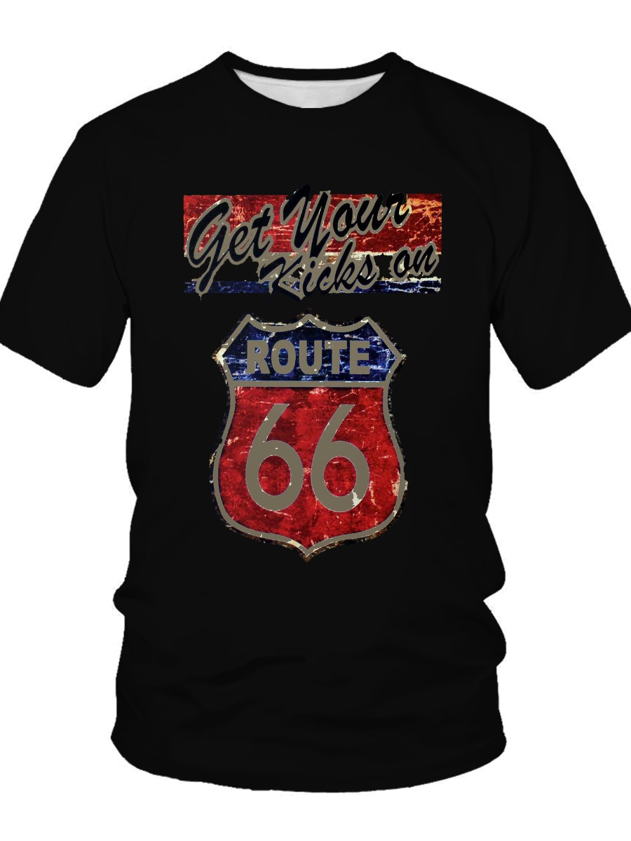 

LW COTTON Men Letter Print Patchwork T-shirt, Black