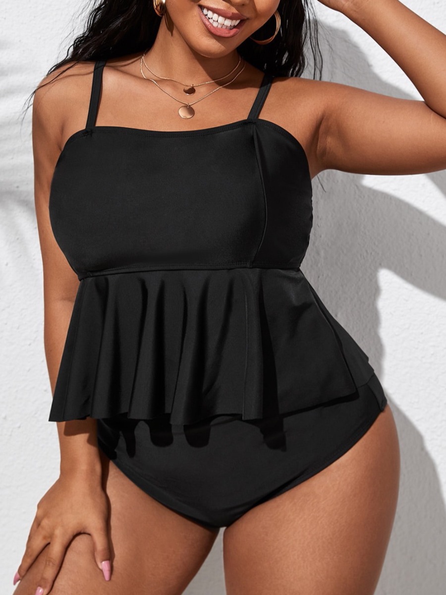

LW Plus Size Adjustable Strap Tankini, Black
