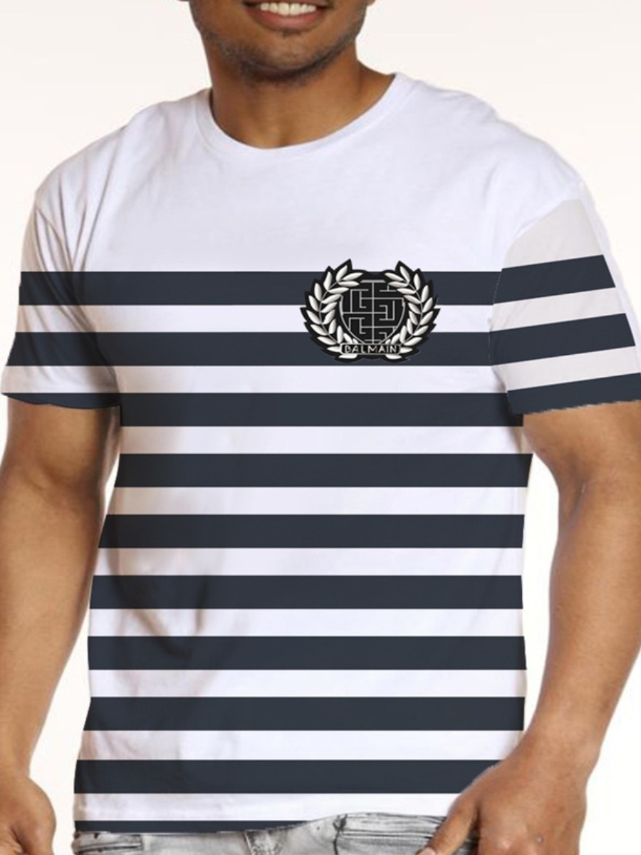 

LW Men Round Neck Striped T-shirt, White