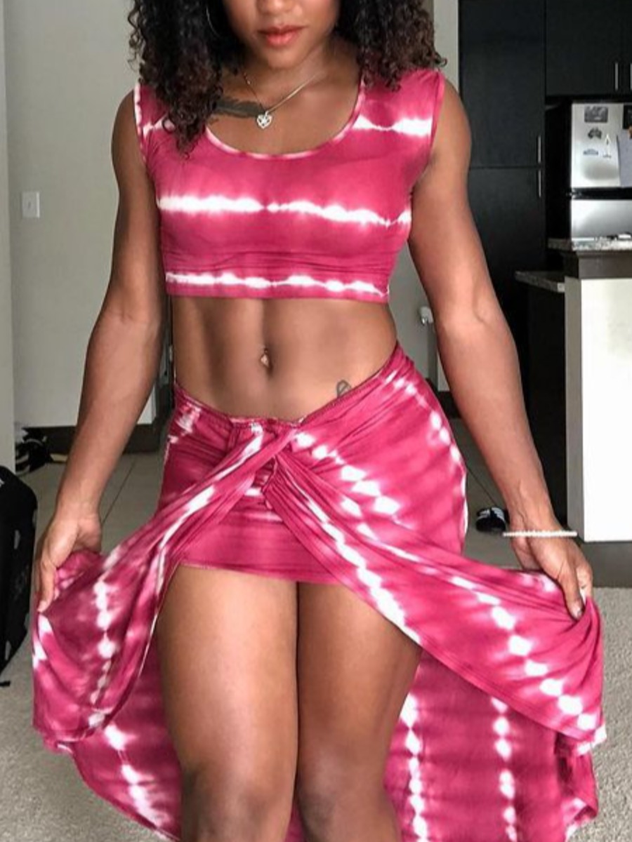 

LW Tie-dye Split Skirt Set, Pink