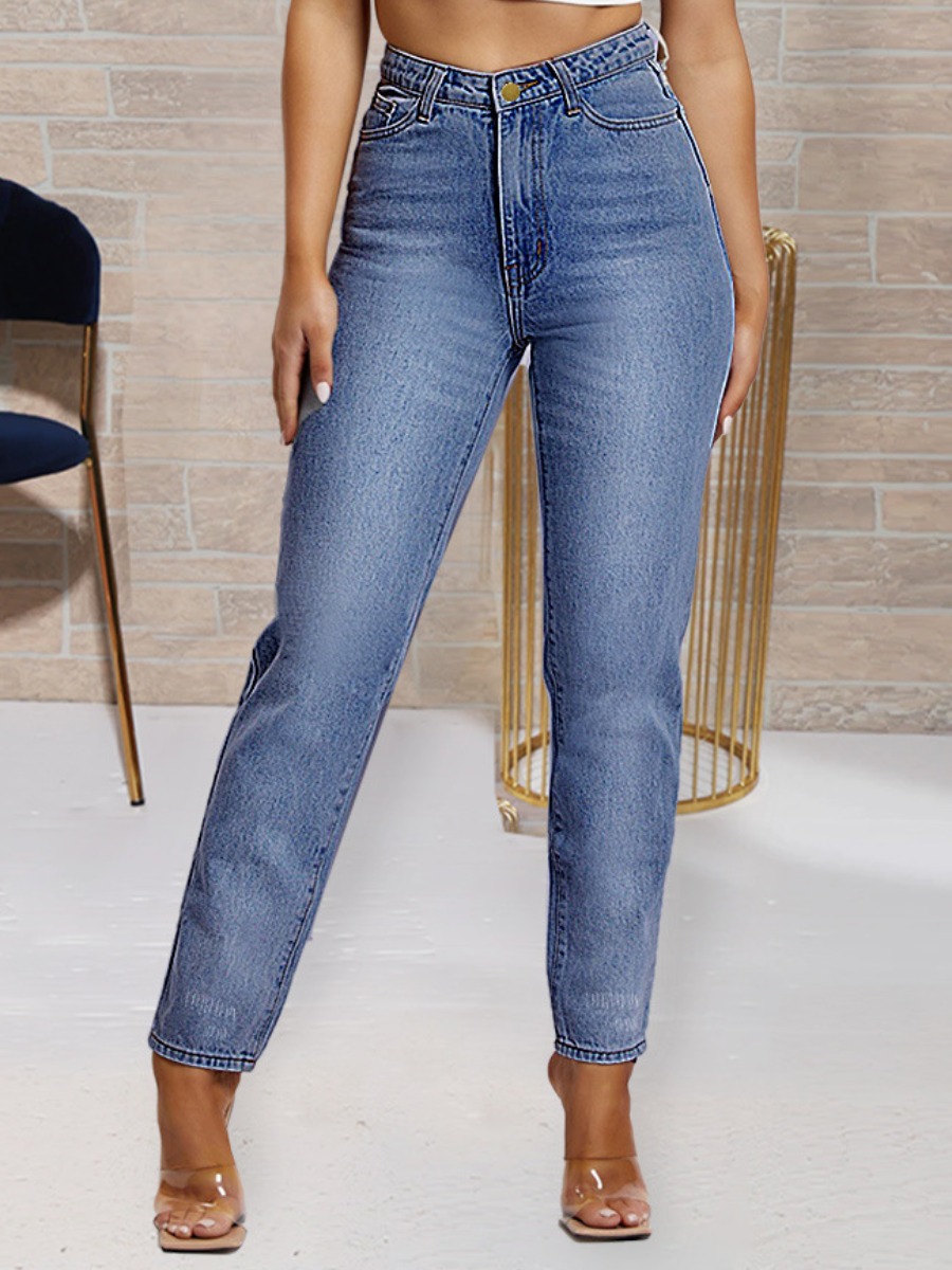 

LW High-waisted Pocket Design Skinny Jeans, Blue