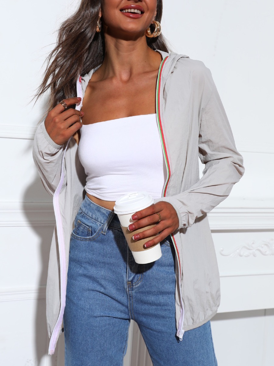 

LW Hooded Collar Zipper Design Coat, Grey
