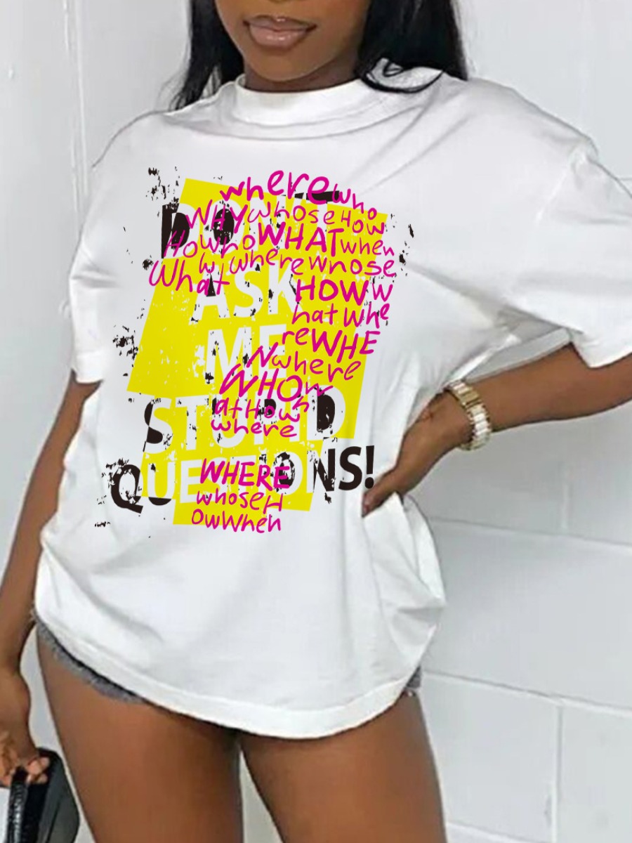 

LW Letter Print Patchwork T-shirt, White