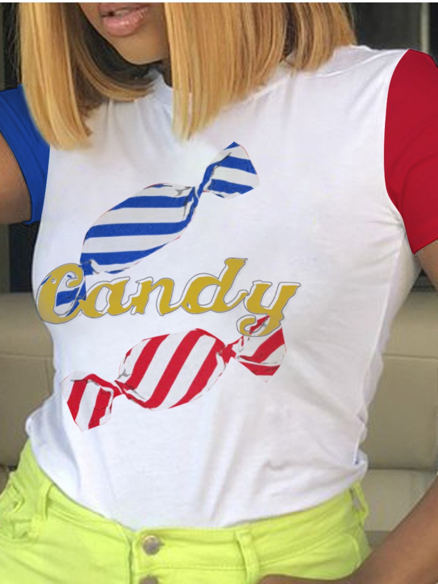 LW Plus Size Candy Print Striped T-shirt