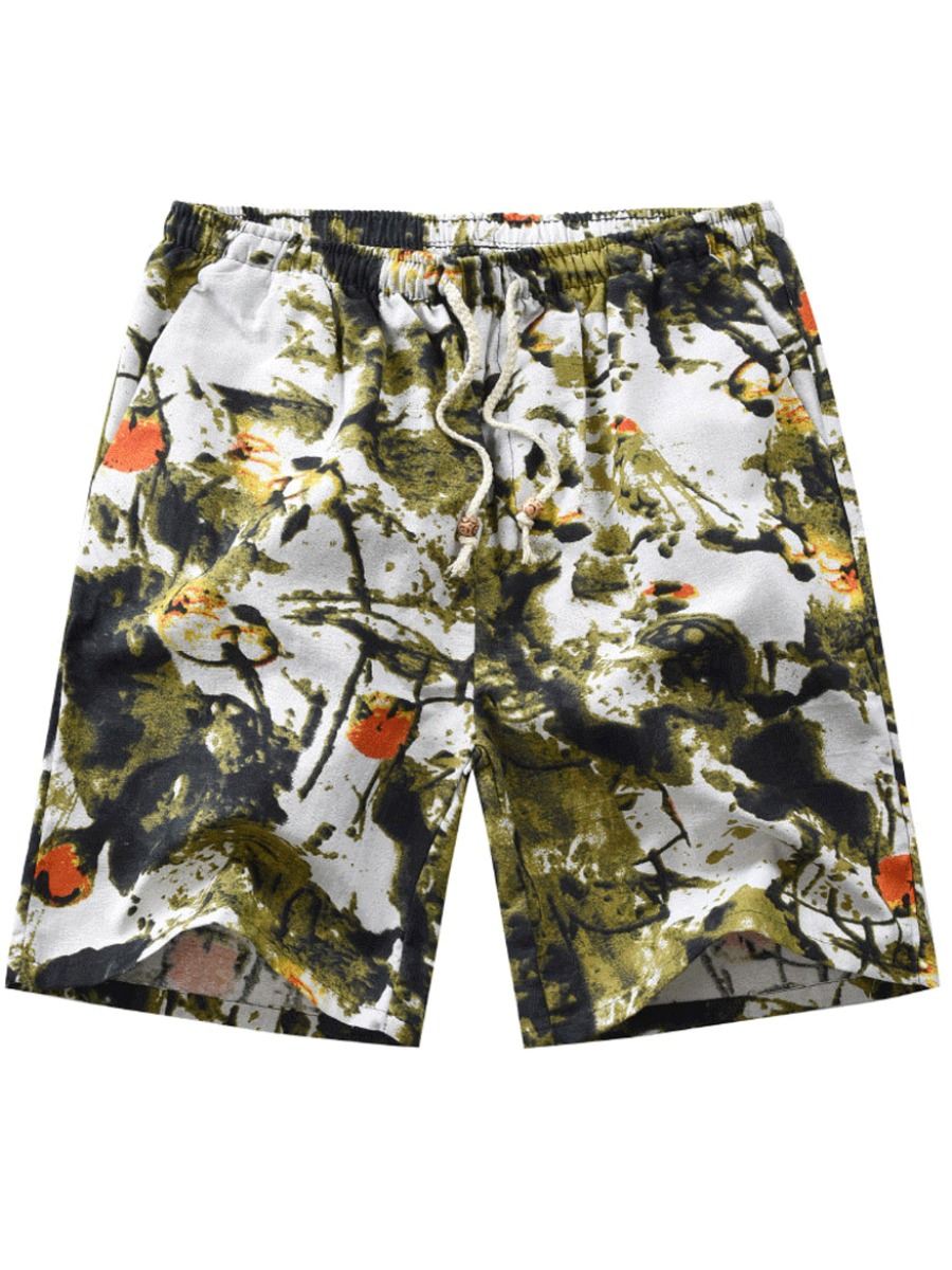 

LW BASICS Men Mixed Print Drawstring Swimming Trunk, Army green