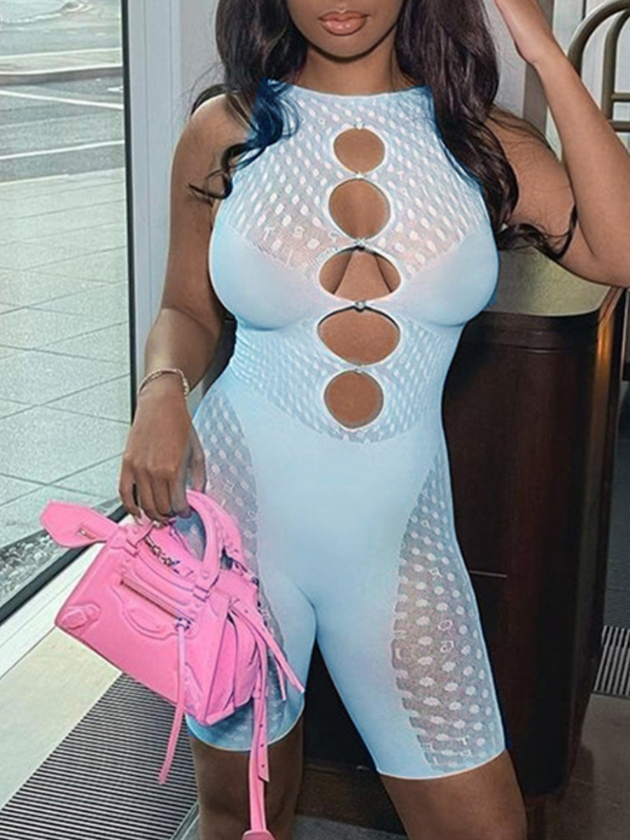 

LW See-through Cut Out Romper, Baby blue