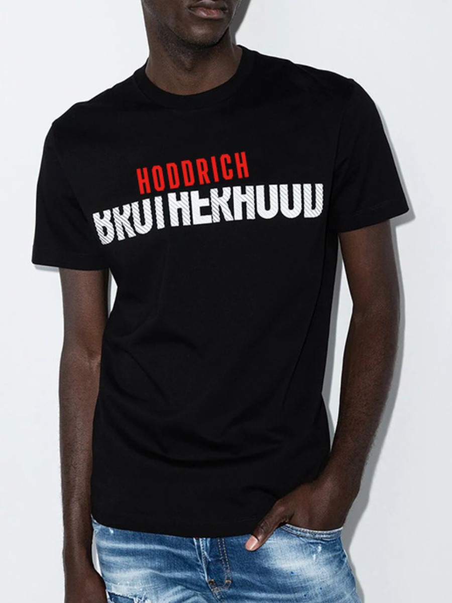 

LW COTTON Men Round Neck Letter Print T-shirt, Black