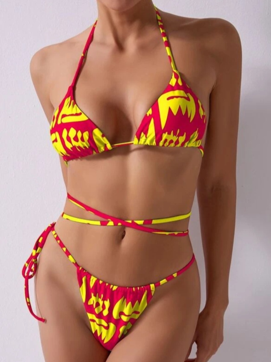 

LW Print Bandage Design Bikini Set, Red