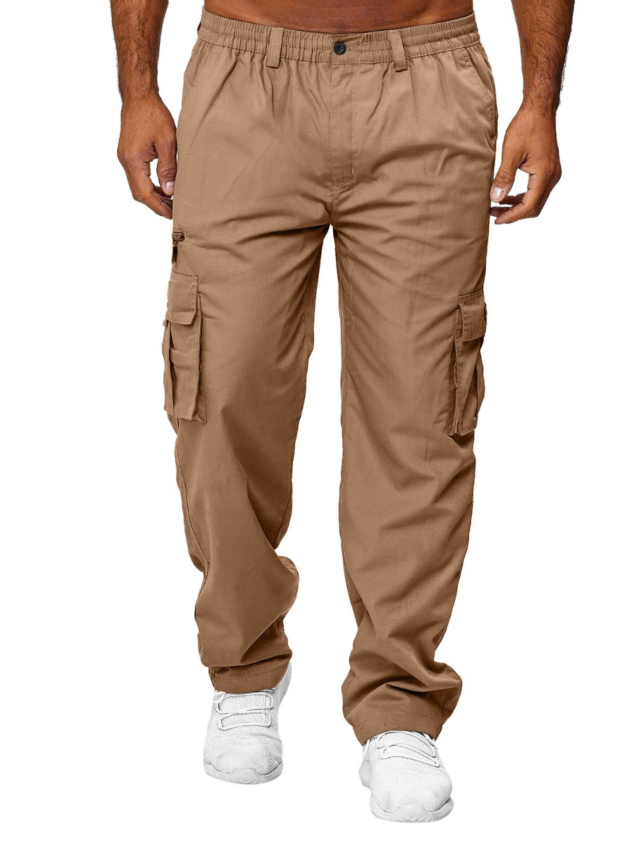

LW BASICS Men Mid Waist Side Pocket Pants, Light camel