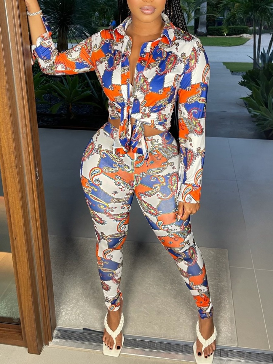 

LW Cashew Print Patchwork Pants Set, Multi