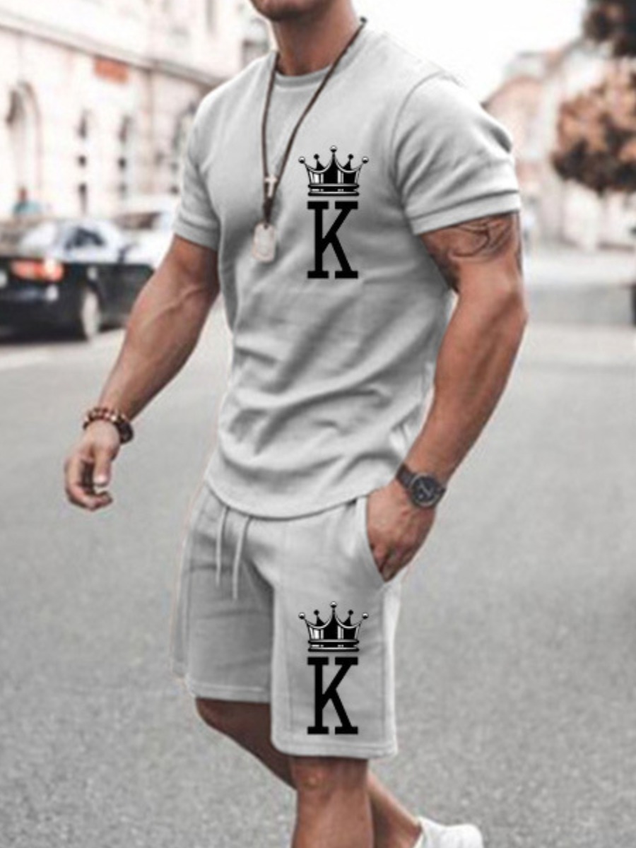 

LW Men King Letter Print Shorts Set, Grey