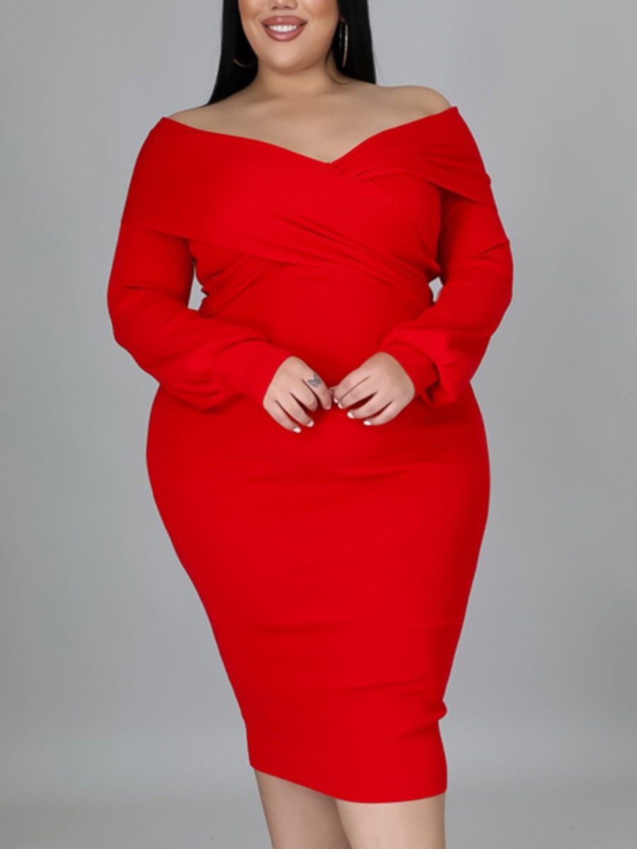 

LW Plus Size Off The Shoulder Bodycon Dress, Red