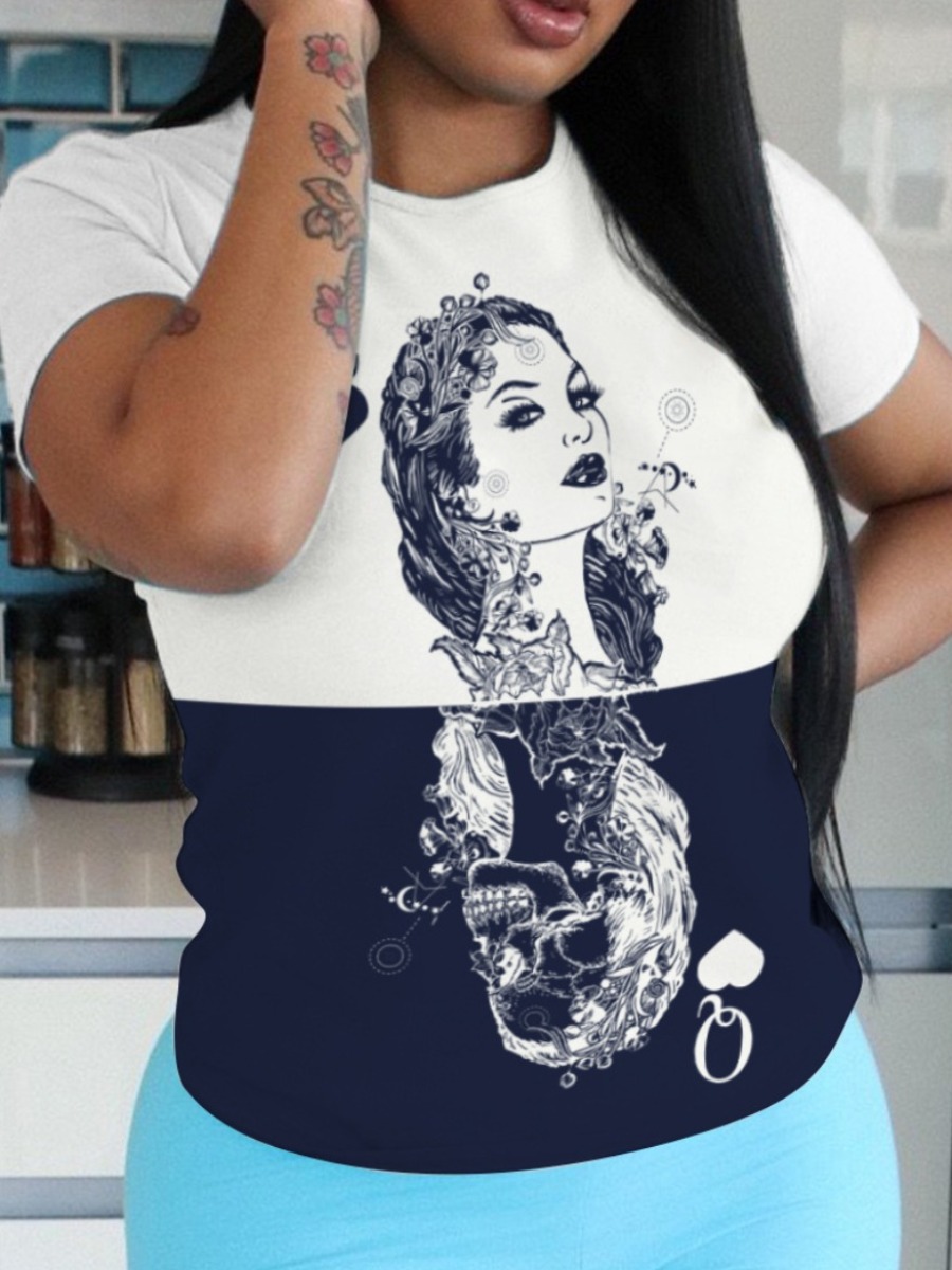 

LW Plus Size Figure Letter Print T-shirt, Navy blue
