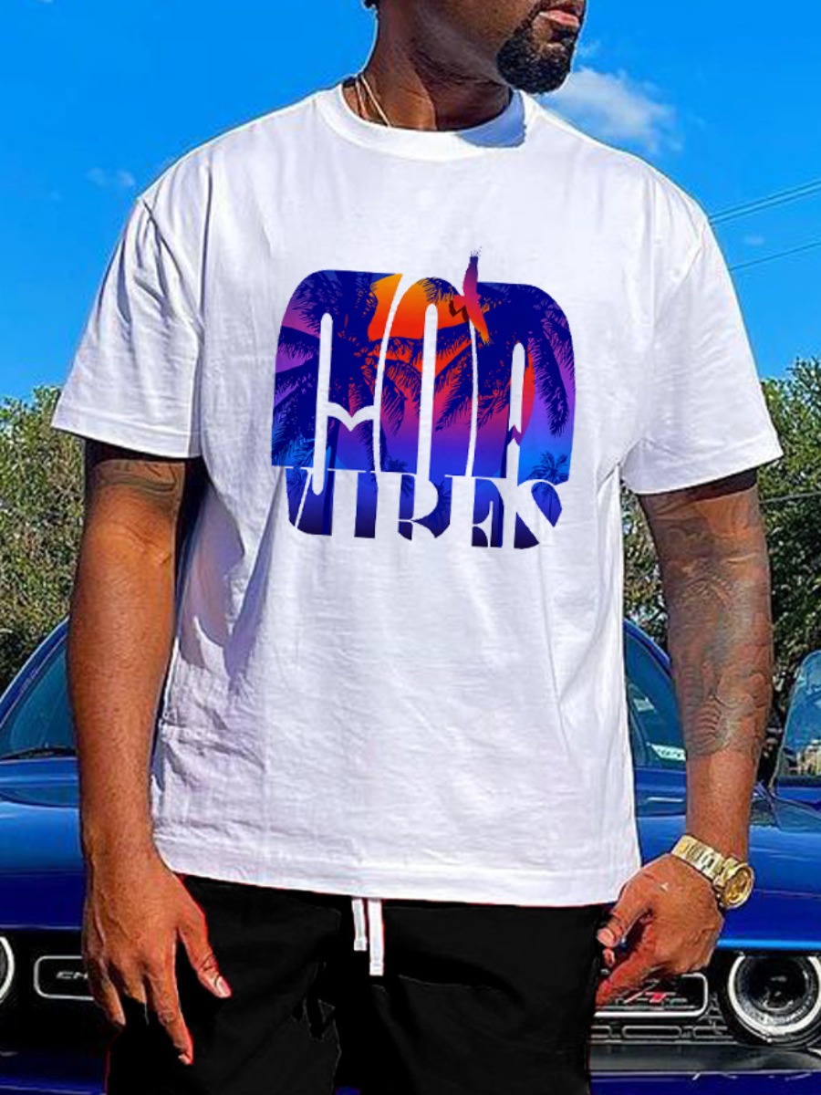 

LW BASICS Men Round Neck Letter Print T-shirt, White