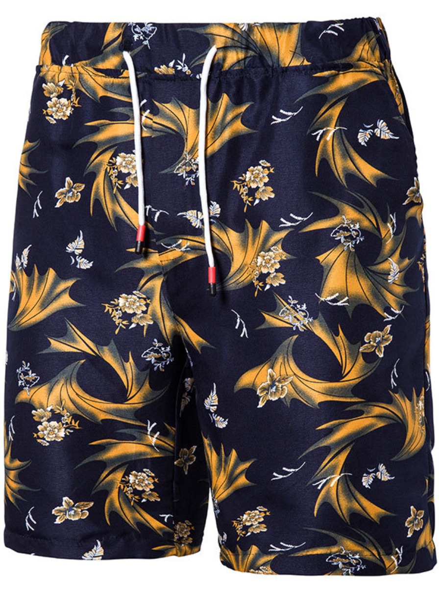 

LW COTTON Men Floral Print Drawstring Swimming Trunk, Navy blue