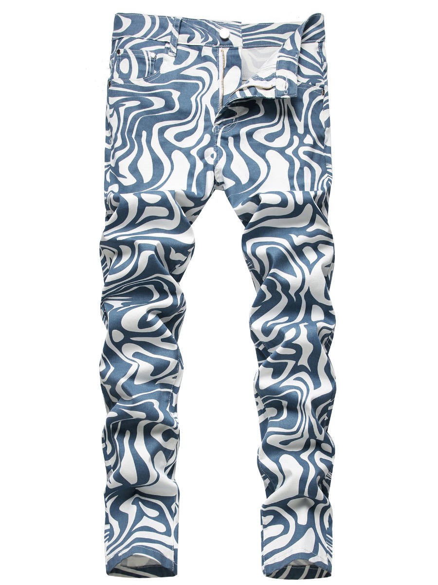 

LW COTTON Men Mid Waist Stretchy Striped Jeans, Baby blue