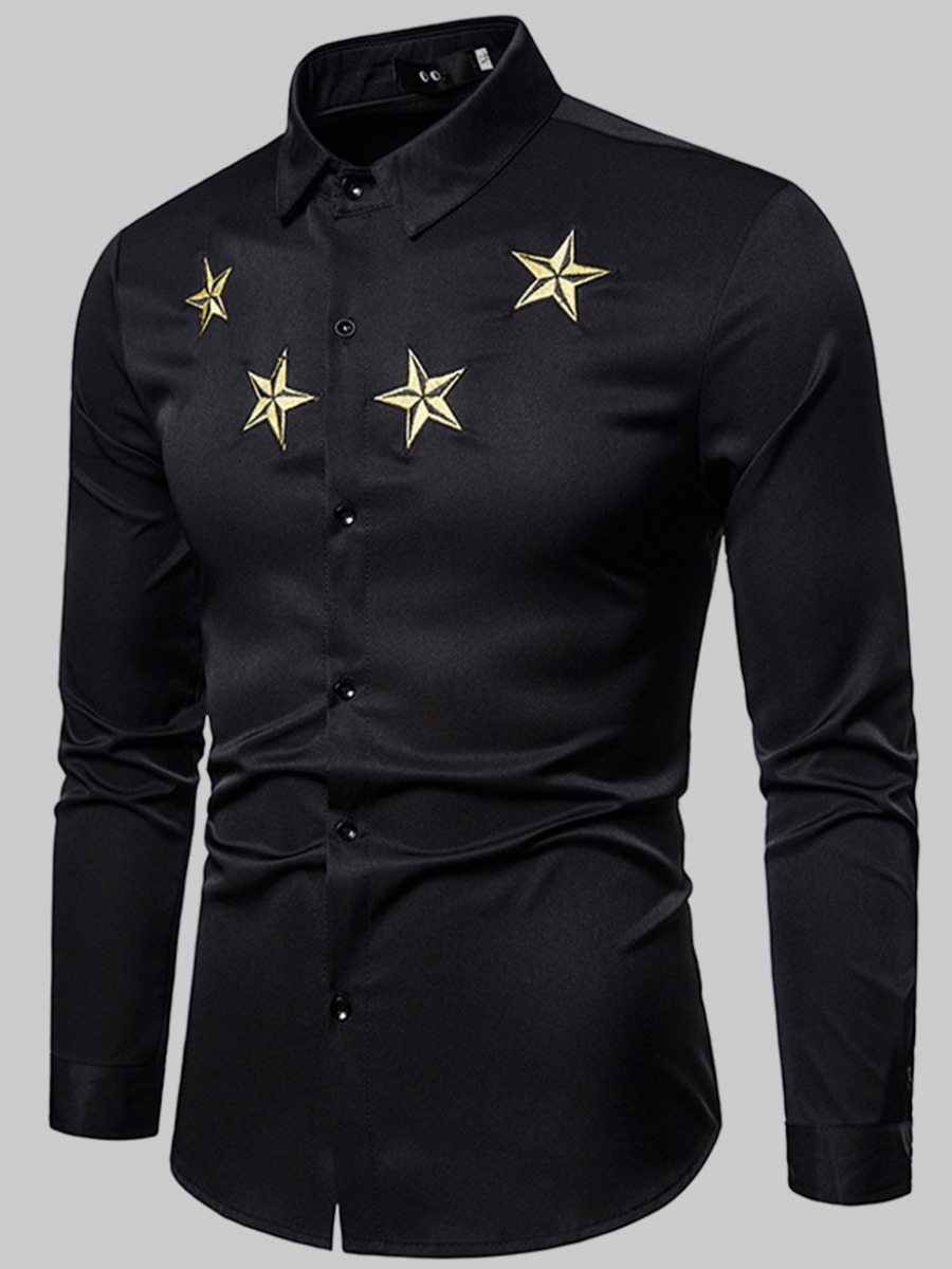 

LW Men Star Decor Shirt, Black