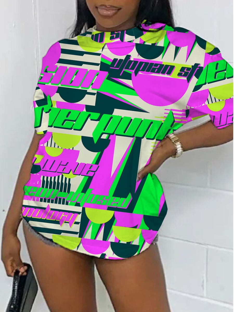 

LW Letter Print Patchwork T-shirt, Multi