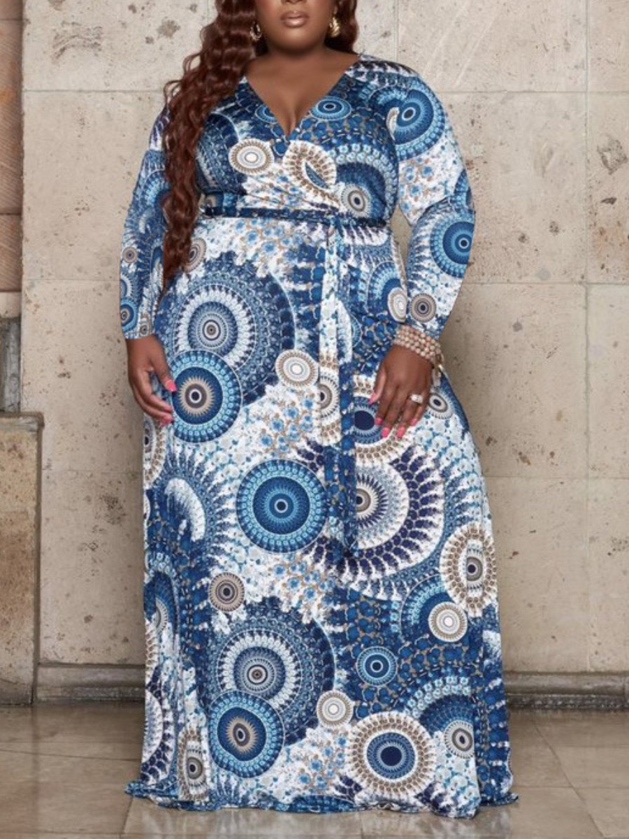 

LW Plus Size Mixed Print A Line Dress, Blue