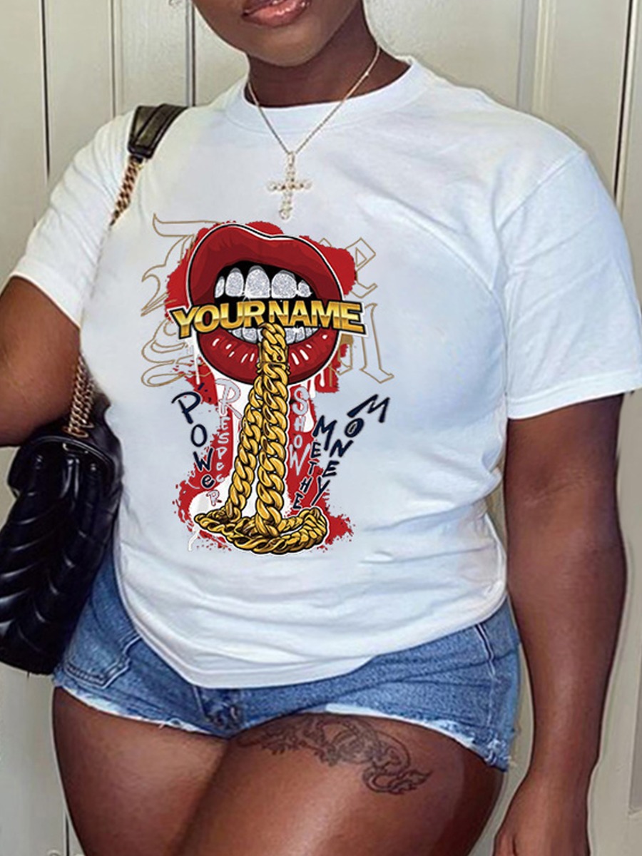 

LW Plus Size Chain Lip Print T-shirt, White