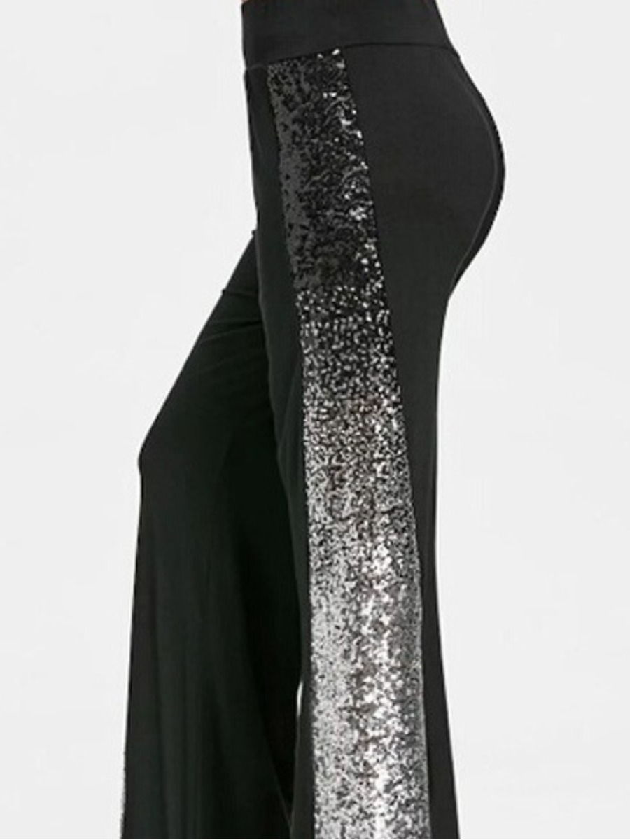 

LW Plus Size Sequined Wide Leg Pants, Black