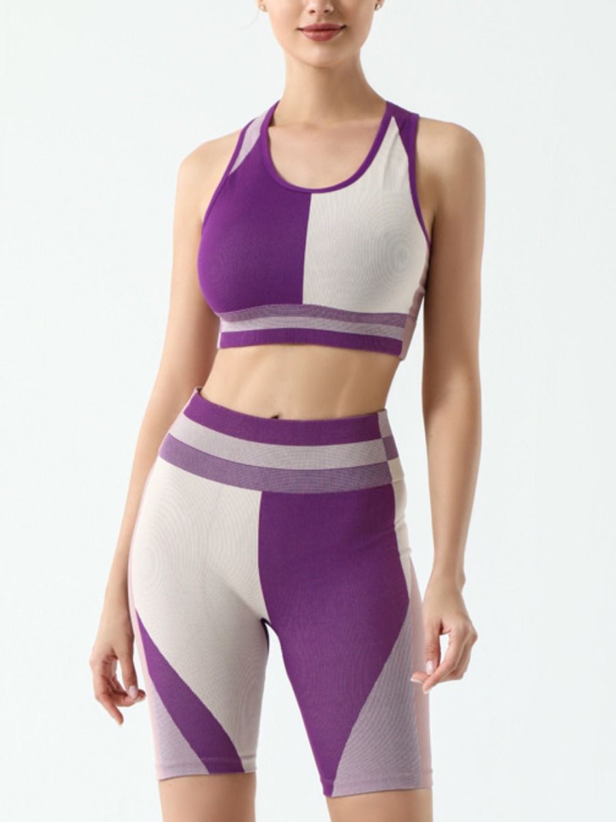 

LW Cami Patchwork Yoga Shorts Set, Purple