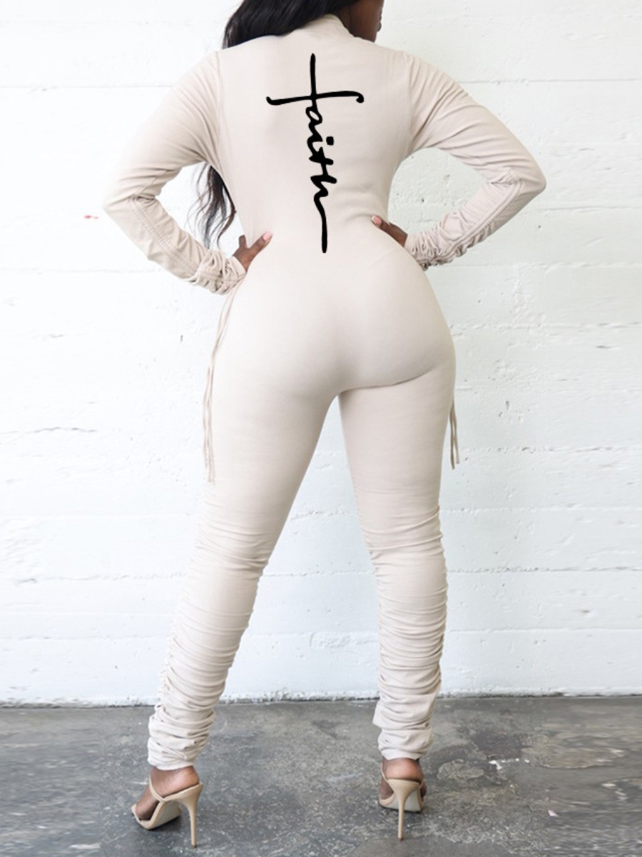 

LW Faith Letter Print Ruched Jumpsuit, White