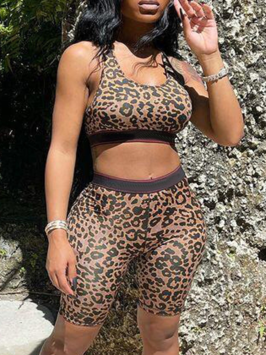 

LW U Neck Leopard Print Shorts Set