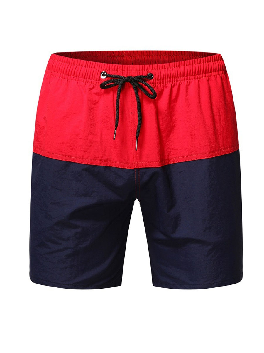 

LW BASICS Men Drawstring Patchwork Shorts, Red