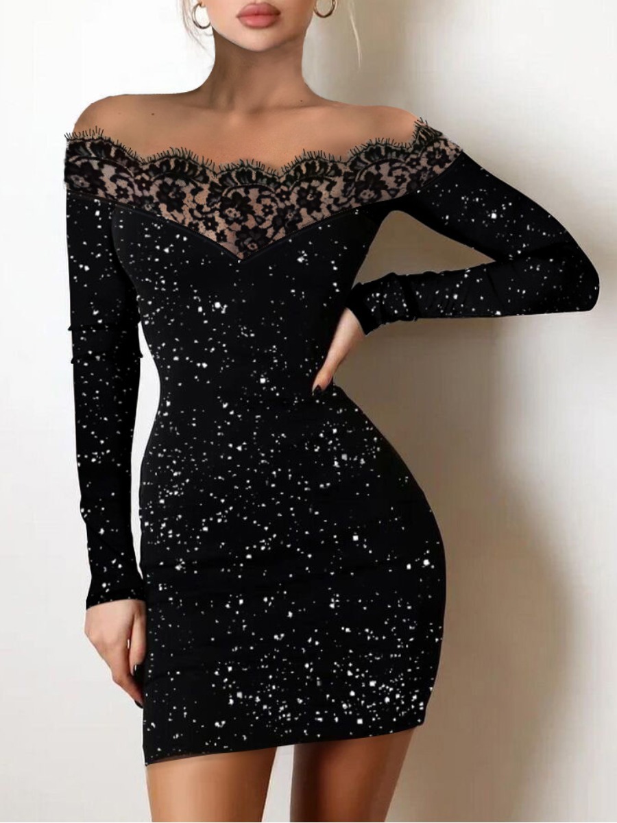 

LW SXY Sequined Lace Bodycon Dress, Black