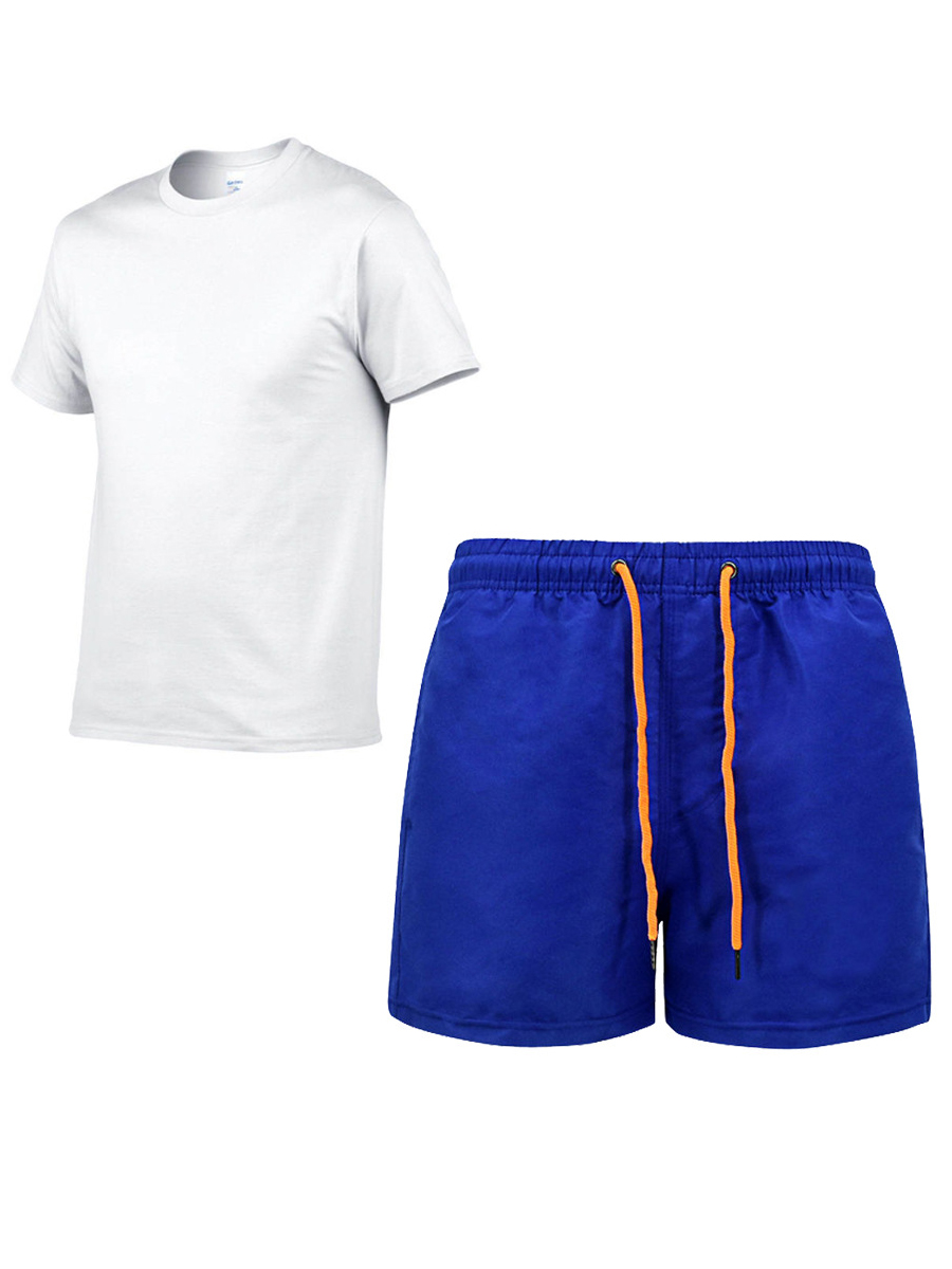 

LW Men Round Neck Drawstring Shorts Set, White