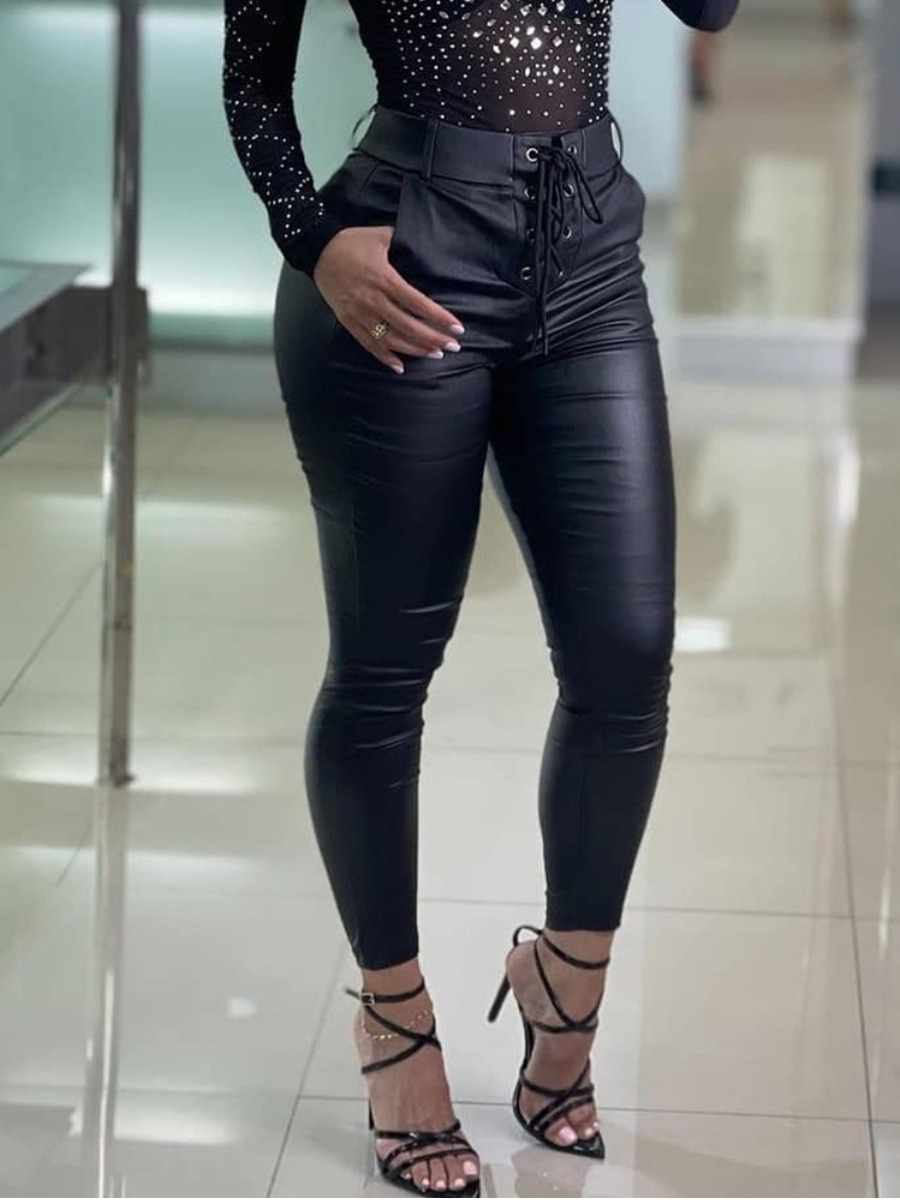

LW Leather High-waisted Skinny Pants, Black