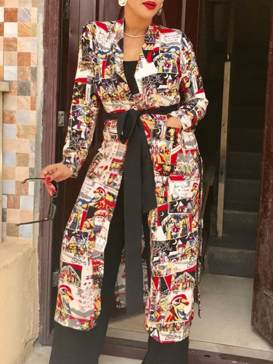 LW Mixed Print Loose Trench Coat