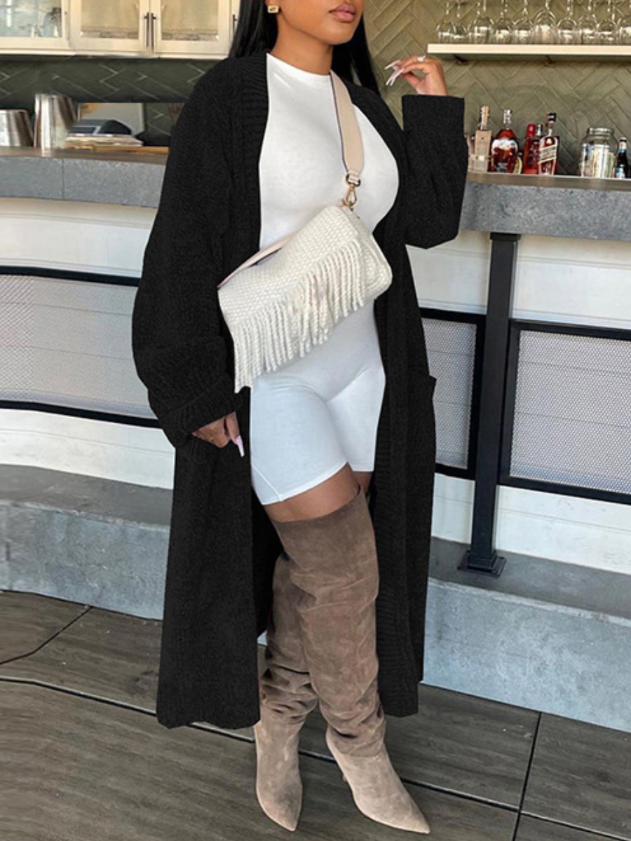 

LW Dropped Shoulder Loose Cardigan, Black