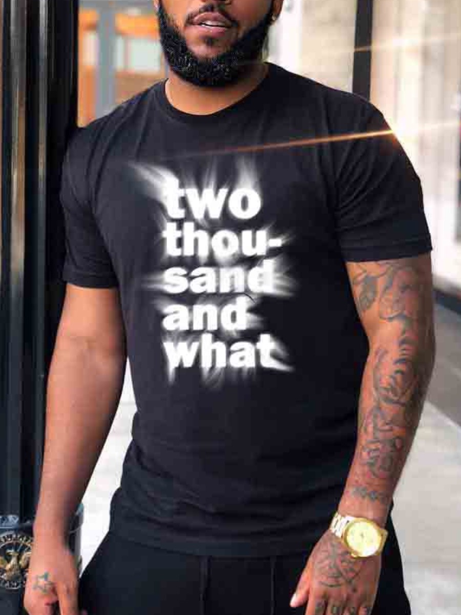 

LW COTTON Men Round Neck Letter Print T-shirt, Black